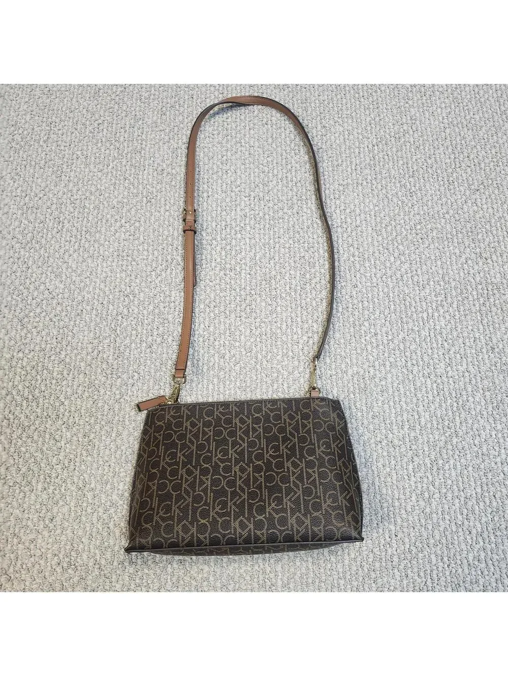 Calvin Klein Monogram Crossbody Bag Brown Size Medium